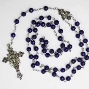 NEW FATIMA ANNIVERSARY ROSARY 1917-2017 BLUE ACRYLIC BEAD SILVER METAL CRUCIFIX